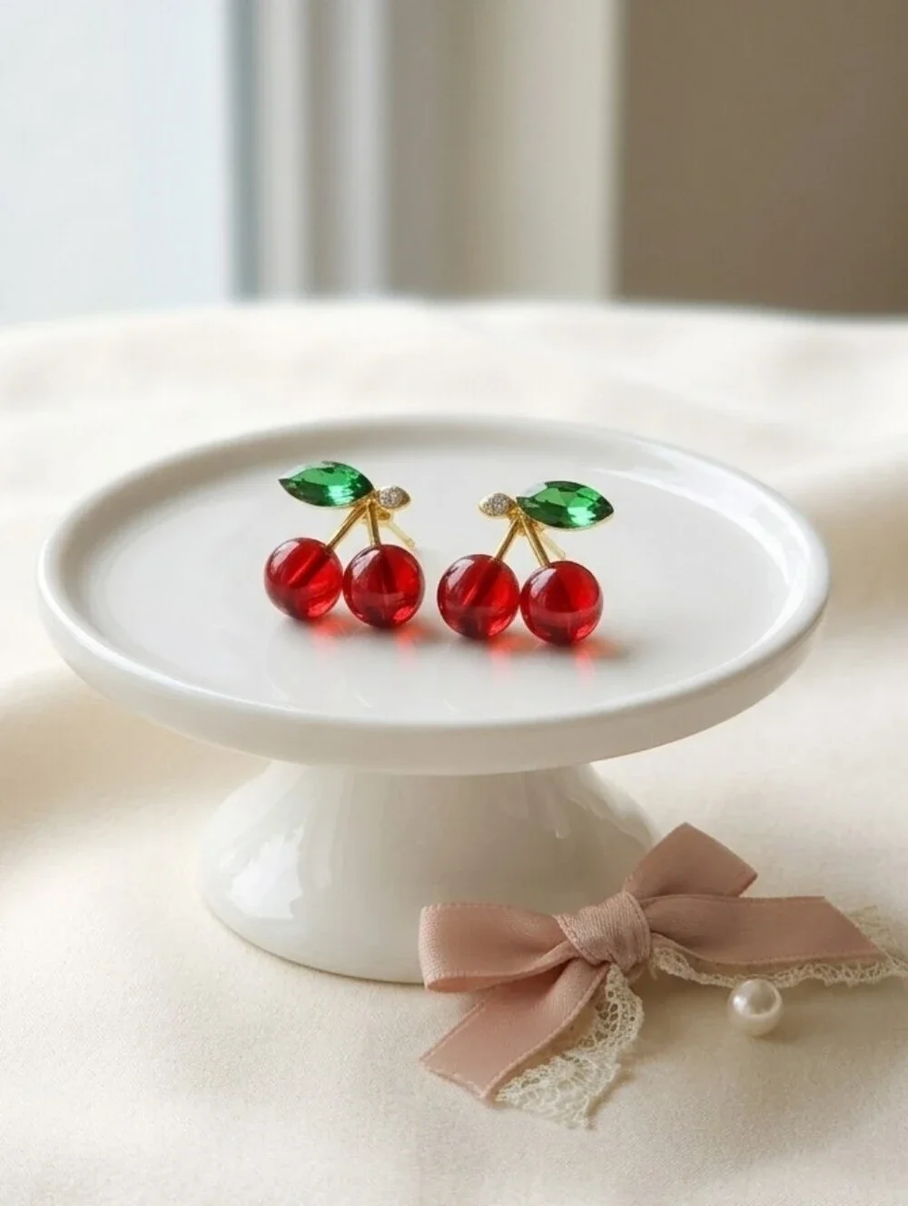 Red Cherry Acrylic Stud Earrings Gold Tone 925 Silver Post Coquette Coconut Girl